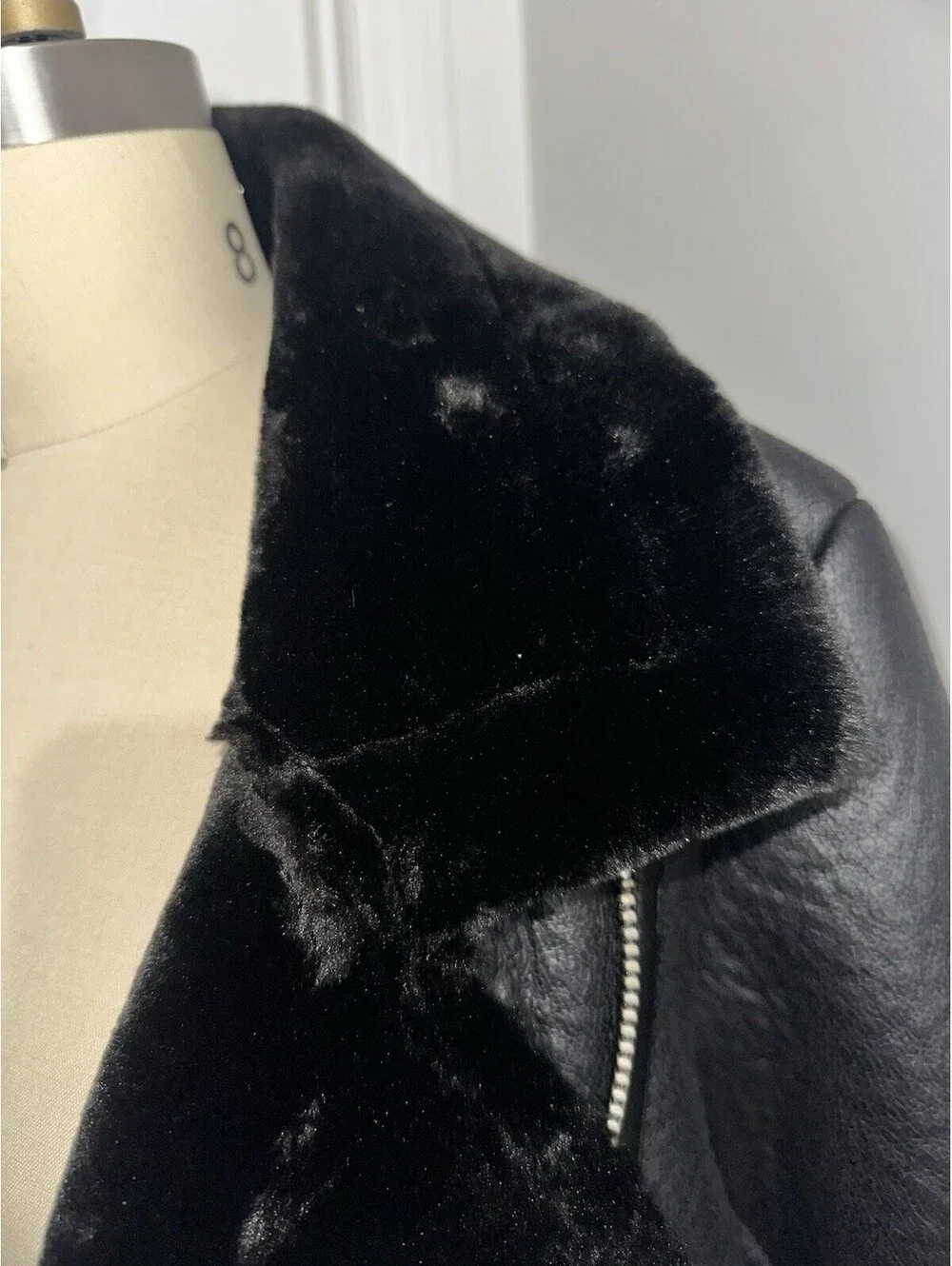 H&M Women's Black Faux Fur Motorcycle Jacket 8 NWT